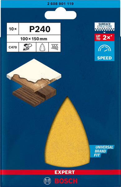 BOSCH EXPERT C470 Schleifblatt, 100x150mm, K240, 7 Löcher, 10-tlg.