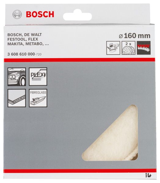 BOSCH Lammwollhaube für Exzenterschleifer, 160 mm, Klett, 2er-Pack