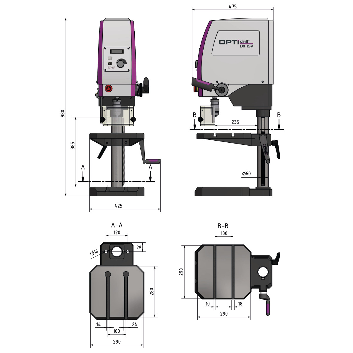 OPTIMUM Tischbohrmaschine OPTIdrill DX 15V