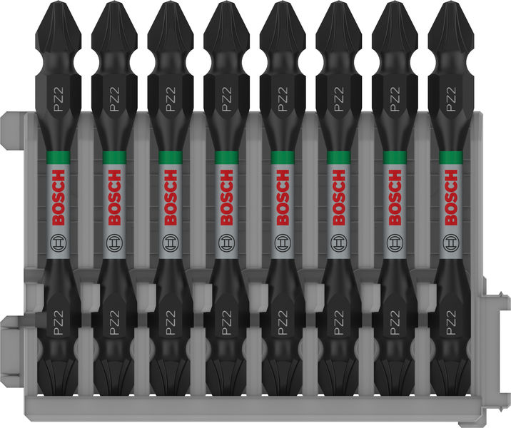 BOSCH PRO Impact Schrauberbit mit Doppelklingen und Pick and Click, PZ2, 65 mm, 8-tlg. BOSCH PRO Impact Schrauberbit mit Doppelklingen und Pick and Click, PZ2, 65 mm, 8-tlg.