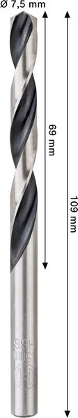 BOSCH Metal HSS Spiralbohrer, 7,5 x 69 x 109 mm, CYL-Schaft