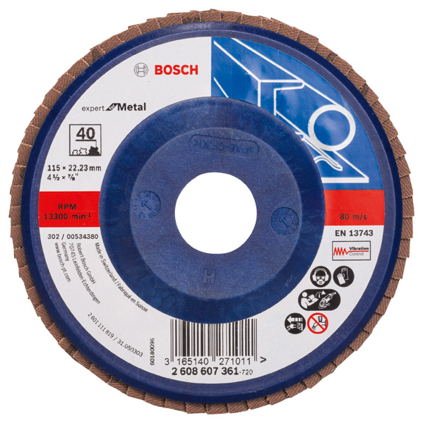 BOSCH Fächerschleifscheibe X551 Expert for Metal, gerade, 115 mm, 40, Kunststoff