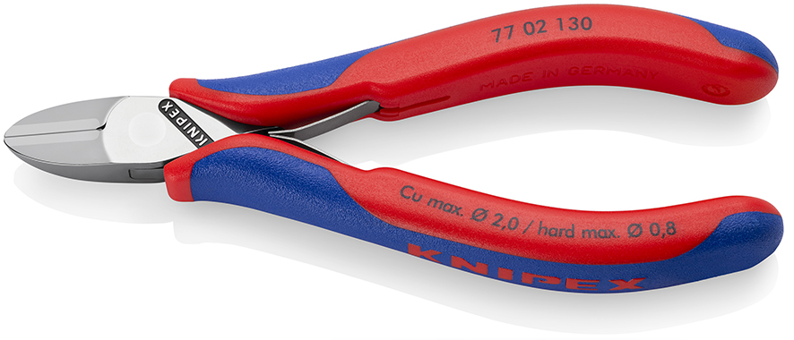 KNIPEX KNIPEX 77 02 130 Elektronik-Seitenschneider mit durchgestecktem Gelenk 130 mm mit Mehrkomponenten-Hüllen spiegelpoliert
