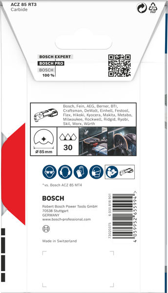 BOSCH PRO ACZ 85 RT3 Blatt für Multifunktionswerkzeuge, 85 x 2.5 mm BOSCH PRO ACZ 85 RT3 Blatt für Multifunktionswerkzeuge, 85 x 2.5 mm