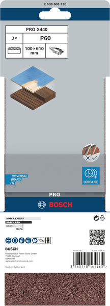 BOSCH PRO X440 Schleifband, 100 x 610 mm, 60, 3-tlg.