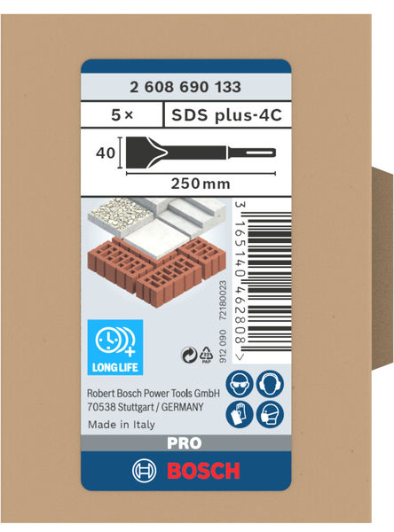 BOSCH PRO SDS plus-4C Spatmeißel, 40 x 250 mm, 5-tlg