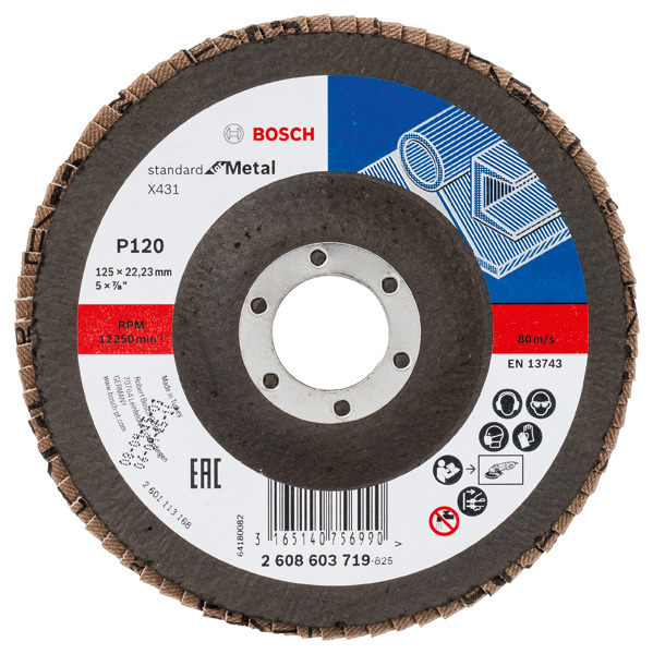BOSCH Fächerschleifscheibe X431 Standard for Metal, gerade, 125 mm, 120, Glasgewebe