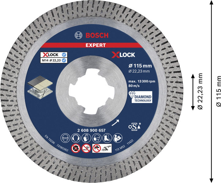 BOSCH EXPERT Hard Ceramic Diamanttrennscheibe, X-LOCK, 115x22,23 mm