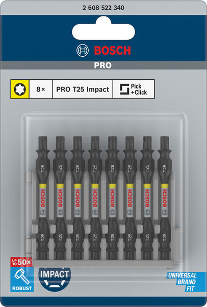 BOSCH PRO Impact Schrauberbit mit Doppelklingen und Pick and Click, T25, 65 mm, 8-tlg.