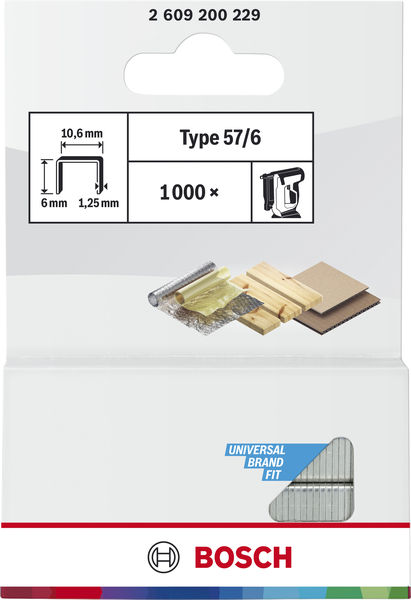 BOSCH Flachdrahtklammer Typ 57, 10,6 x 1,25 x 6 mm, 1000er-Pack BOSCH Flachdrahtklammer Typ 57, 10,6 x 1,25 x 6 mm, 1000er-Pack