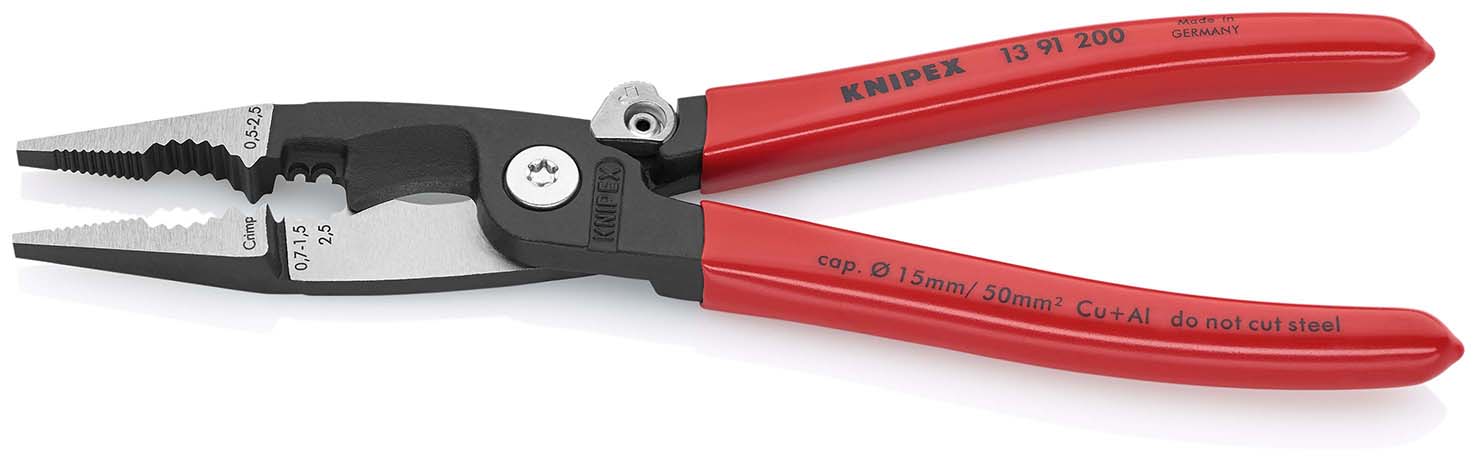 KNIPEX KNIPEX 13 91 200 Elektro-Installationszange 200 mm schwarz atramentiert mit Kunststoff überzogen poliert KNIPEX KNIPEX 13 91 200 Elektro-Installationszange 200 mm schwarz atramentiert mit Kunststoff überzogen poliert
