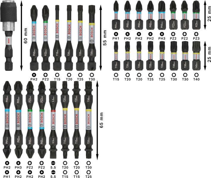 BOSCH PRO Impact Bit Set, Display, 6 x 31-tlg