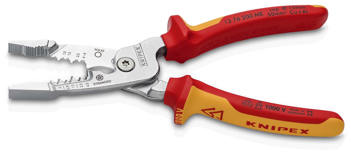KNIPEX KNIPEX 13 76 200 ME Multifunktions-Elektrikerzange metrisches Modell 200 mm verchromt isoliert mit Mehrkomponenten-Hüllen, VDE-geprüft KNIPEX KNIPEX 13 76 200 ME Multifunktions-Elektrikerzange metrisches Modell 200 mm verchromt isoliert mit Mehrkomponenten-Hüllen, VDE-geprüft