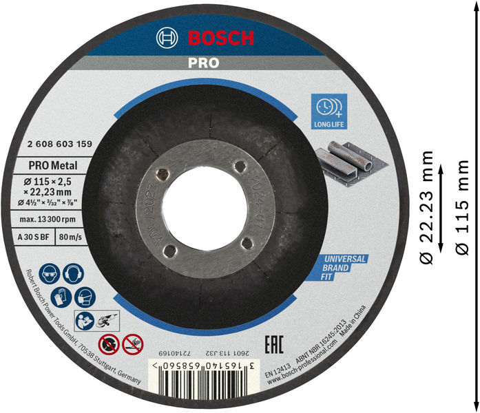 BOSCH PRO Metal Trennscheibe, 115 x 2.5 x 22.23 mm, gekröpft BOSCH PRO Metal Trennscheibe, 115 x 2.5 x 22.23 mm, gekröpft