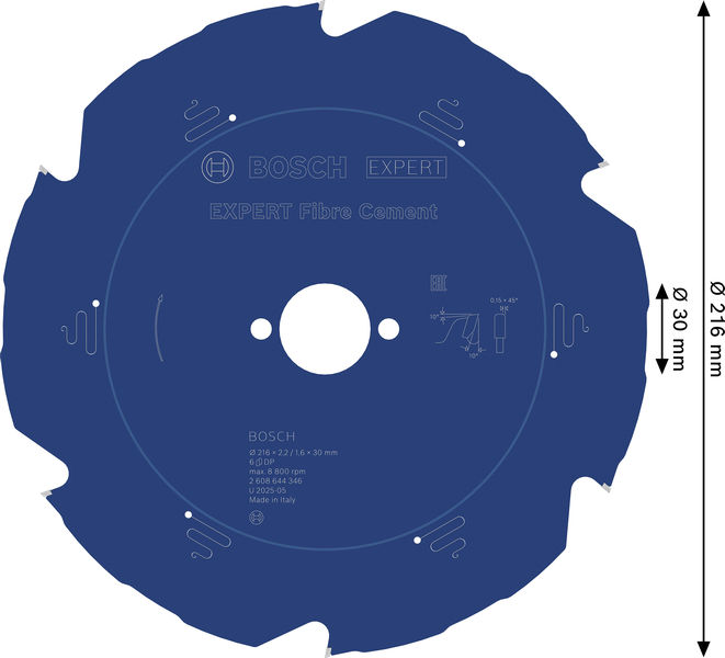 BOSCH EXPERT Fibre Cement Kreissägeblatt, 216x2,2/1,6x30 mm, Z6 BOSCH EXPERT Fibre Cement Kreissägeblatt, 216x2,2/1,6x30 mm, Z6