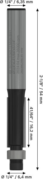 BOSCH PRO Bündigfräser mit untenlieg. Führungskugellager, Ø 1/4"xL 21/32", Schaft 1/4" BOSCH PRO Bündigfräser mit untenlieg. Führungskugellager, Ø 1/4"xL 21/32", Schaft 1/4"