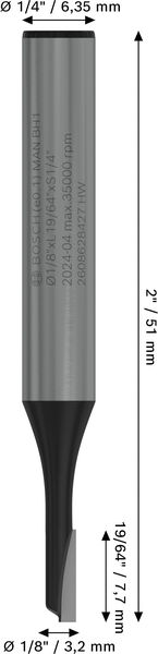 BOSCH PRO Nutfräser, einschneidig, Ø 1/8" x L 19/64", Schaft 1/4" BOSCH PRO Nutfräser, einschneidig, Ø 1/8" x L 19/64", Schaft 1/4"