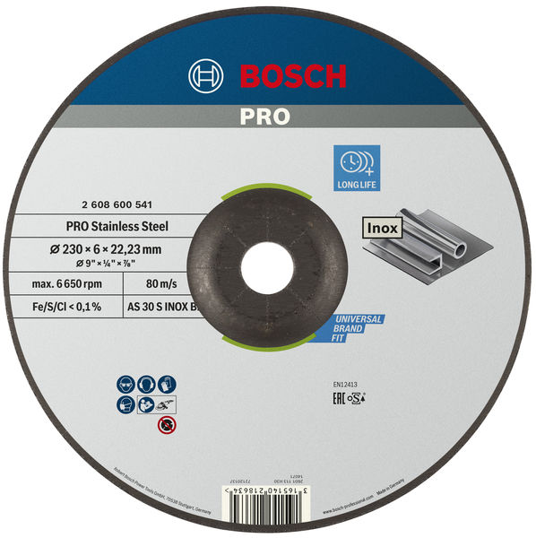 BOSCH PRO Stainless Steel Schruppscheibe, 230 x 6 x 22,23 mm BOSCH PRO Stainless Steel Schruppscheibe, 230 x 6 x 22,23 mm