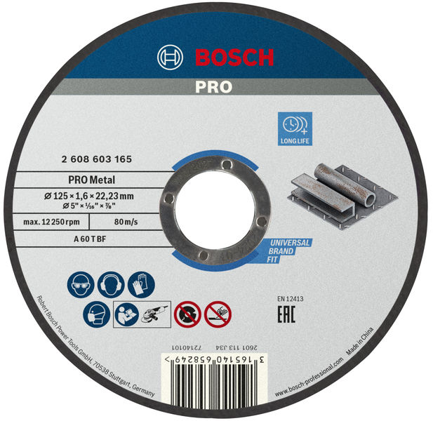 BOSCH PRO Metal Trennscheibe, 125 x 1.6 x 22.23 mm, gerade BOSCH PRO Metal Trennscheibe, 125 x 1.6 x 22.23 mm, gerade