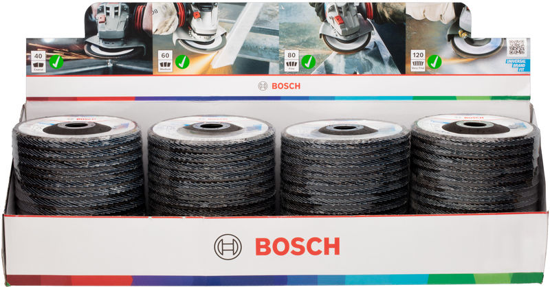 BOSCH X451 Fächerschleifscheiben Set, 125 x 22,23 mm, K40/K60/K80/K120, Z29, 60-tlg BOSCH X451 Fächerschleifscheiben Set, 125 x 22,23 mm, K40/K60/K80/K120, Z29, 60-tlg