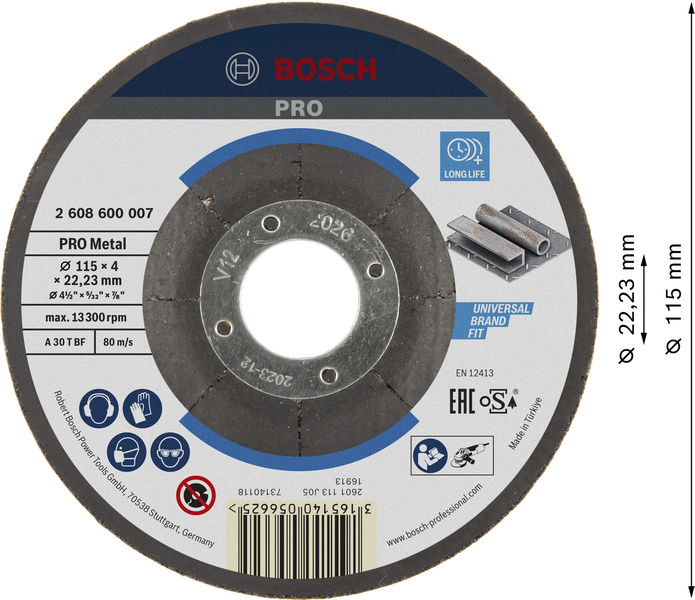 BOSCH PRO Metal Gebundene Schleifscheibe, 115 x 4 x 22,23 mm BOSCH PRO Metal Gebundene Schleifscheibe, 115 x 4 x 22,23 mm