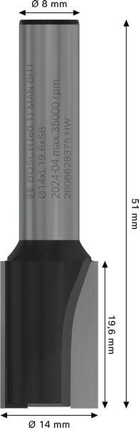 BOSCH PRO Nutfräser, zweischneidig, Ø 14 x L 19,6, Schaft 8 mm BOSCH PRO Nutfräser, zweischneidig, Ø 14 x L 19,6, Schaft 8 mm