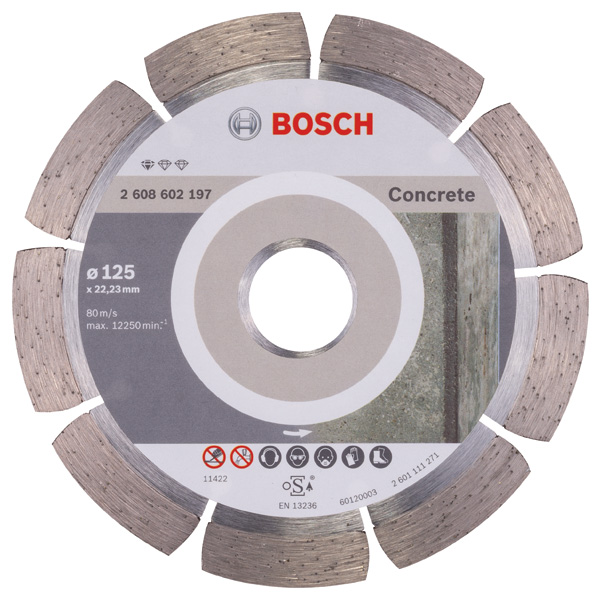 BOSCH Diamanttrennscheibe Standard for Concrete, 125 x 22,23 x 1,6 x 10 mm, 1er-Pack BOSCH Diamanttrennscheibe Standard for Concrete, 125 x 22,23 x 1,6 x 10 mm, 1er-Pack