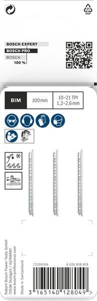 BOSCH PRO Metal thick and thin T123XF Stichsägeblatt, 100 mm, 3-tlg. BOSCH PRO Metal thick and thin T123XF Stichsägeblatt, 100 mm, 3-tlg.