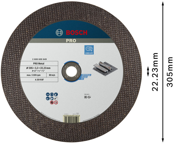 BOSCH PRO Metal Gebundene Trennscheibe, 300 x 3,2 x 22,23 mm