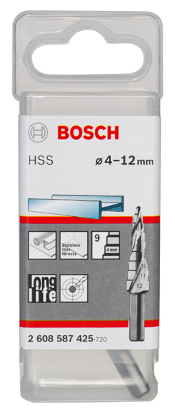 BOSCH Stufenbohrer HSS, 4 - 12 mm, 6 mm, 66,5 mm, 9 Stufen
