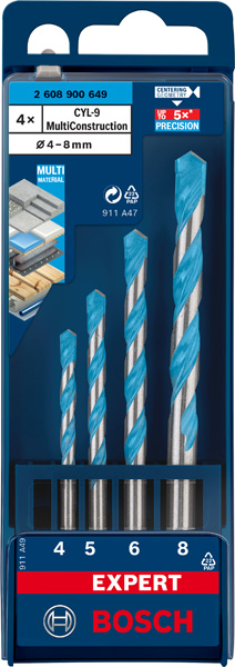 BOSCH EXPERT CYL-9 Multi Construction Bohrer-Set, 4x75/5x85/6x100/8x120 mm, 4-tlg. BOSCH EXPERT CYL-9 Multi Construction Bohrer-Set, 4x75/5x85/6x100/8x120 mm, 4-tlg.