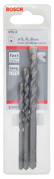 BOSCH 3-tlg. CYL-3 Betonbohrer-Set, 5/6/8 mm BOSCH 3-tlg. CYL-3 Betonbohrer-Set, 5/6/8 mm