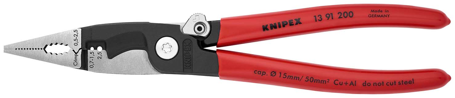 KNIPEX KNIPEX 13 91 200 Elektro-Installationszange 200 mm schwarz atramentiert mit Kunststoff überzogen poliert KNIPEX KNIPEX 13 91 200 Elektro-Installationszange 200 mm schwarz atramentiert mit Kunststoff überzogen poliert