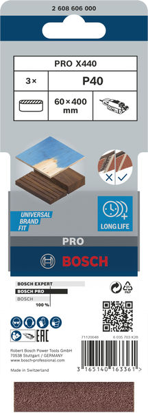 BOSCH PRO X440 Schleifband, 60 x 400 mm, G40, 3-tlg. BOSCH PRO X440 Schleifband, 60 x 400 mm, G40, 3-tlg.