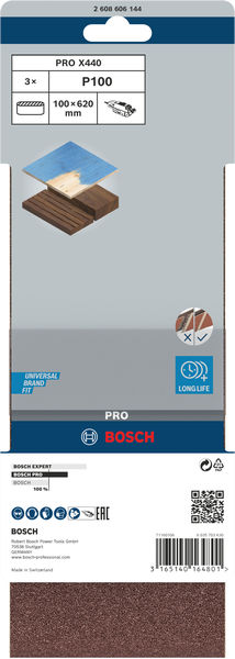 BOSCH PRO X440 Schleifband, 100 x 620 mm, G100, 3-tlg.
