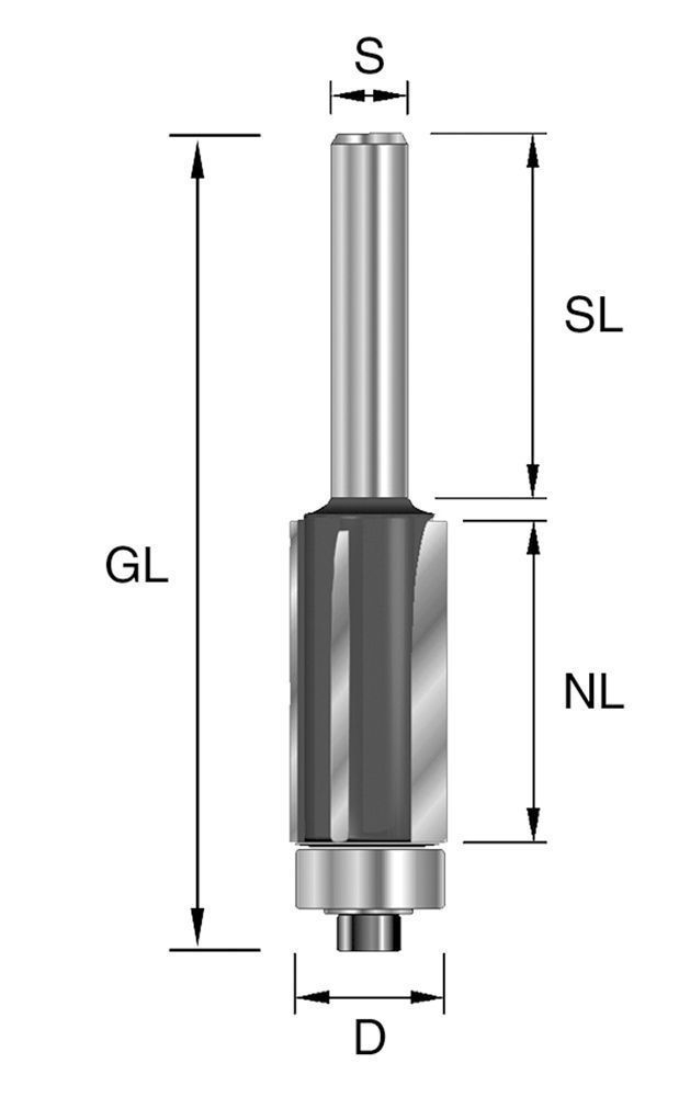 BRÜCK HW-Bündigfräser D=12,7mm NL=38,1mm GL=92mm S=12mm BRÜCK HW-Bündigfräser D=12,7mm NL=38,1mm GL=92mm S=12mm