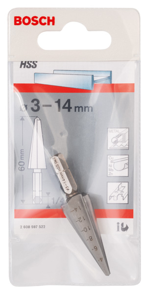 BOSCH Blechschälbohrer HSS, Sechskantschaft, 3 - 14 mm, 60 mm, 1/4-Zoll