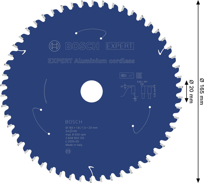 BOSCH EXPERT Aluminium Kreissägeblatt, 165x20 mm, Z54 BOSCH EXPERT Aluminium Kreissägeblatt, 165x20 mm, Z54