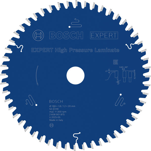 BOSCH EXPERT High Pressure Laminate Kreissägeblatt, 168x1,8/1,2x20 mm, Z52