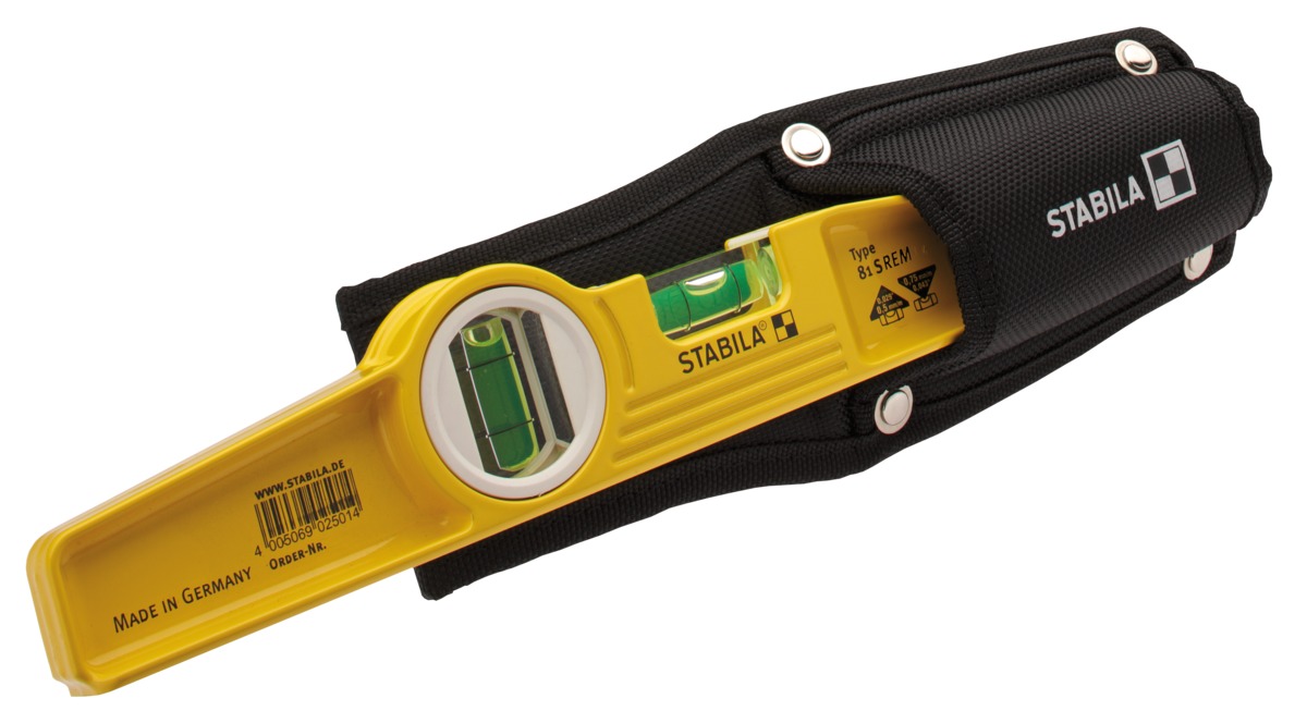 STABILA Magnet-Wasserwaage Type 81 S REM Torpedo mit Tasche, 25 cm, Alu-Gussprofil, Seltenerd-Magnetsystem, 1 Horizontal-/ 1 Vertikal-Libelle, Made in Germany