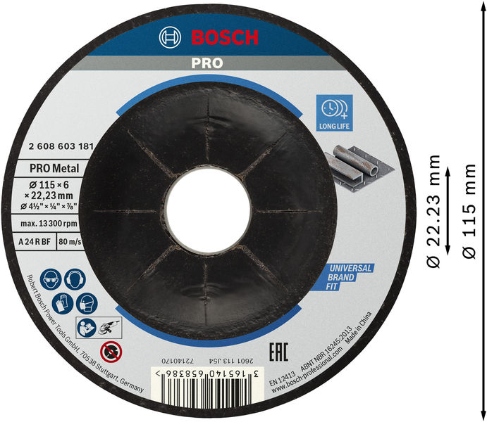 BOSCH PRO Metal Schleifscheibe, 115 x 6 x 22.23 mm BOSCH PRO Metal Schleifscheibe, 115 x 6 x 22.23 mm