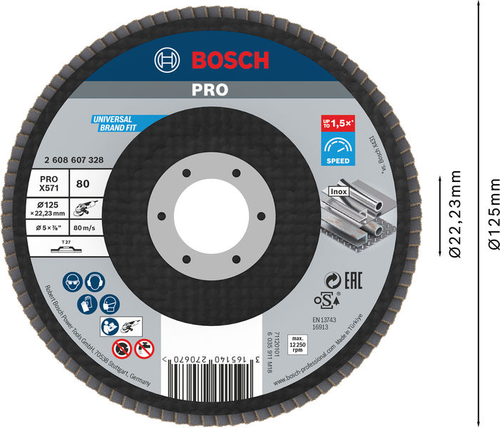 BOSCH PRO X571 Fächerschleifscheibe, gerade, 125 mm, K80