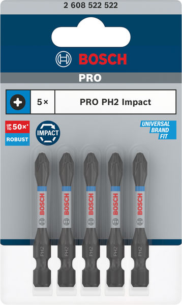 BOSCH PRO Phillips Impact Bit, PH2, 55 mm, 5-tlg. BOSCH PRO Phillips Impact Bit, PH2, 55 mm, 5-tlg.