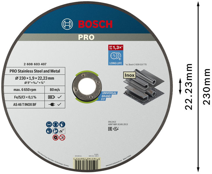 BOSCH PRO Stainless Steel and Metal Trennscheibe, 230 x 1.9 x 22.23 mm, gerade, oSa