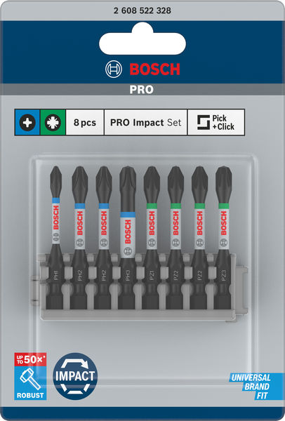 BOSCH PRO Impact Schrauberbit-Set, PH1/PH2/PH3/PZ1/PZ2/PZ3, 55 mm, 8-tlg BOSCH PRO Impact Schrauberbit-Set, PH1/PH2/PH3/PZ1/PZ2/PZ3, 55 mm, 8-tlg