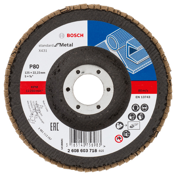 BOSCH Fächerschleifscheibe X431 Standard for Metal, gerade, 125 mm, 80, Glasgewebe