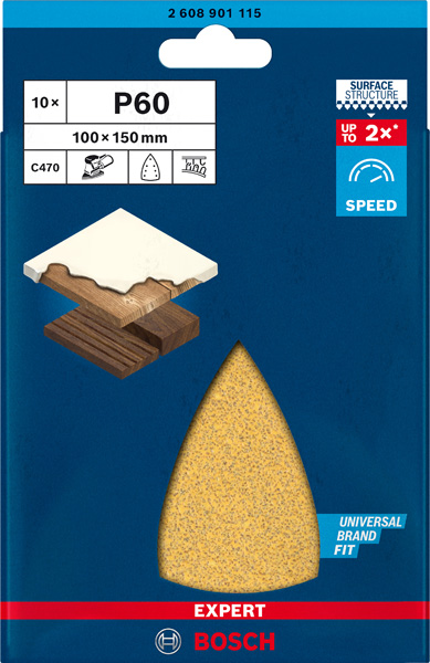 BOSCH EXPERT C470 Schleifblatt, 100x150mm, K60, 7 Löcher, 10-tlg.