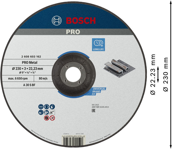 BOSCH PRO Metal Trennscheibe, 230 x 3 x 22.23 mm, gekröpft