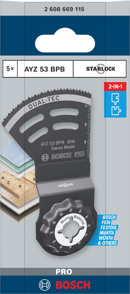 BOSCH PRO AYZ 53 BPB Dual-Tec Blatt für Multifunktionswerkzeuge, 53 x 40 mm, 5-tlg.