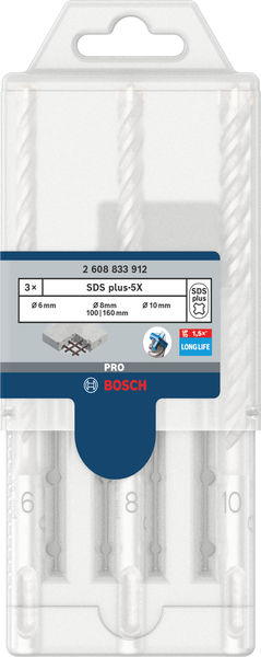 BOSCH PRO SDS plus-5X Hammerbohrer-Set, 6/8/10 mm, 3-tlg. BOSCH PRO SDS plus-5X Hammerbohrer-Set, 6/8/10 mm, 3-tlg.